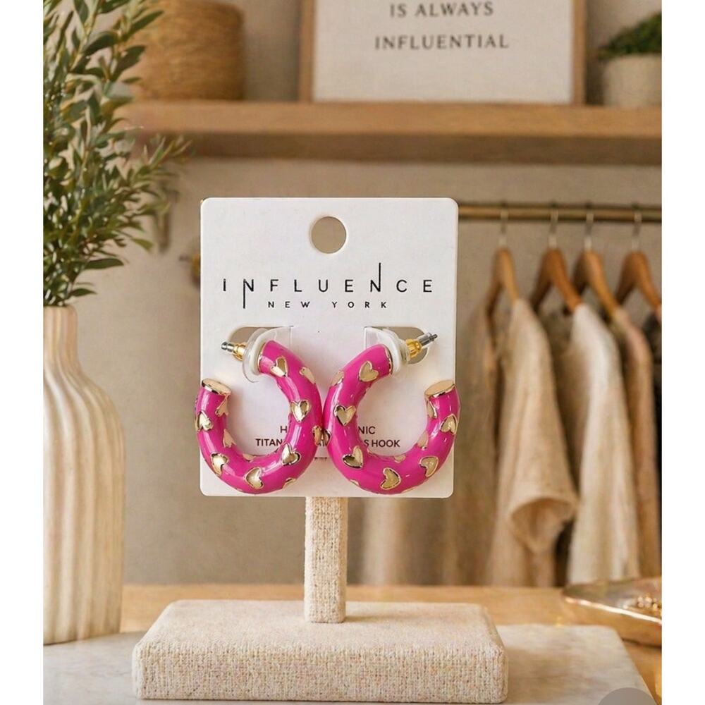 Influence New York Pink Heart Hoop Earrings New